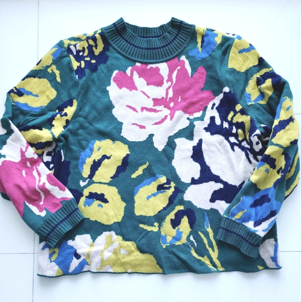 HWRE Anthropologie Colorful floral sweater. Size L. Runs small